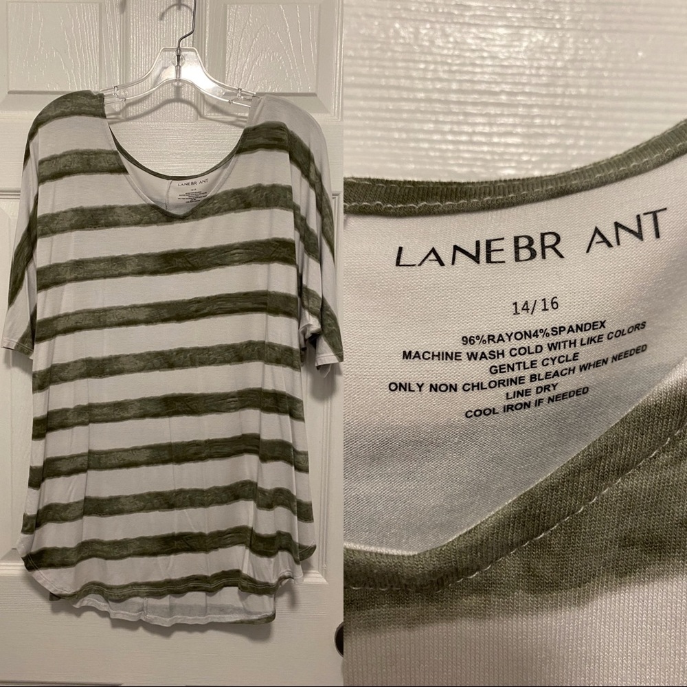 Lane Bryant / White & Green Stripes / Size 14/16